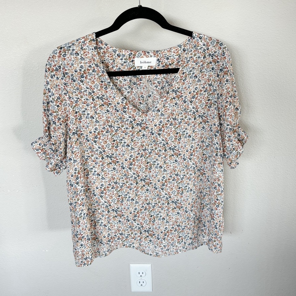 Bohme Women's Floral Blouse - Cream and Blue